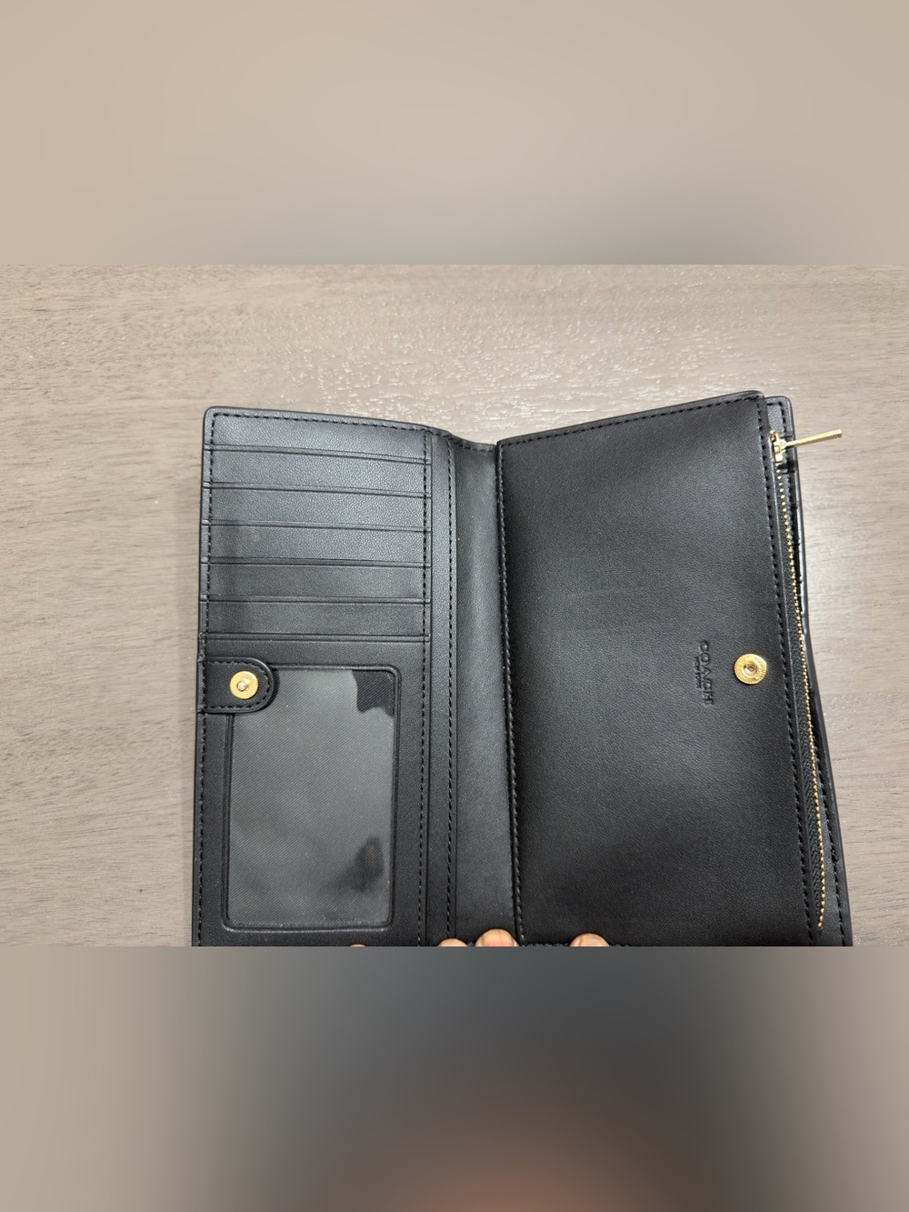 Coach Brown Signature Zip Wallet with Gold Logo - Picture 4 of 8